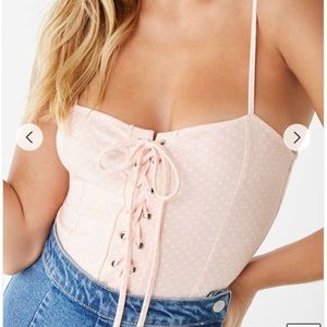 Pink Lace Up Polka Dot Bodysuite